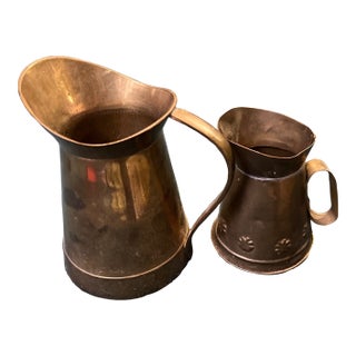 1970s Pair of Miniature Brass Pitcher Style Vases For Sale