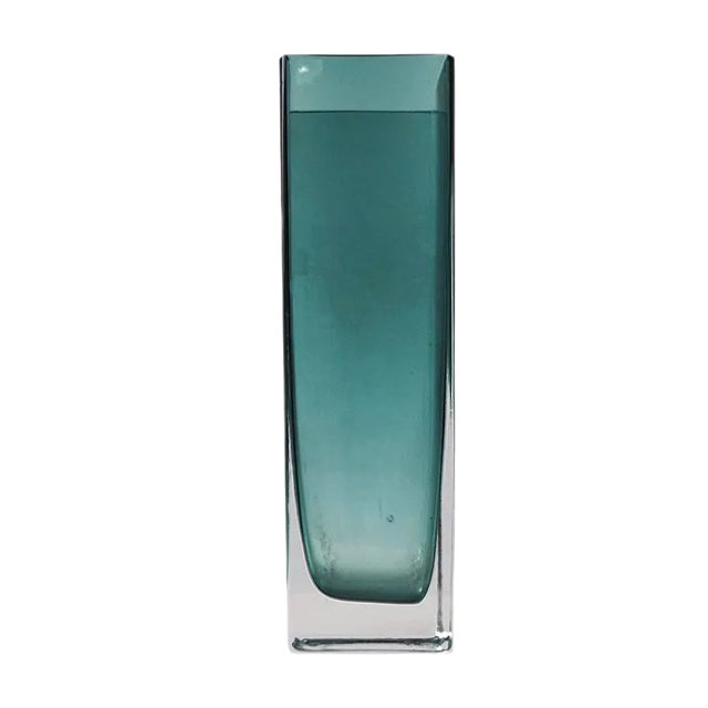 Turquoise Rectangular Glass Vase by Gunnar Ander for Lindshammar For Sale