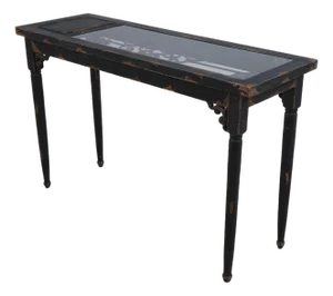 Continental Glass Top Iron & Wood Distressed Paint Console Table