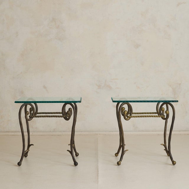 French Gilt Iron + Scalloped Glass Accent Table, 1960s - 2 Available For Sale - Image 4 of 11