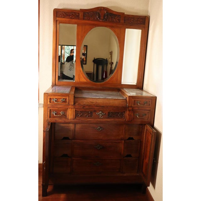 Mahogany & Marble Chest of Drawers with Mirror, 1900s For Sale - Image 6 of 18