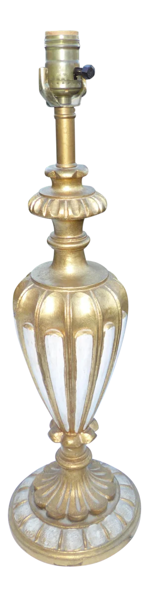 Vintage Italian French Rococo Style Gold & White Table Lamp