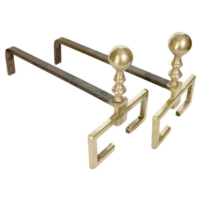 Brass and Cast Iron Andirons, France, 1970s, Set of 2 For Sale - Image 11 of 11