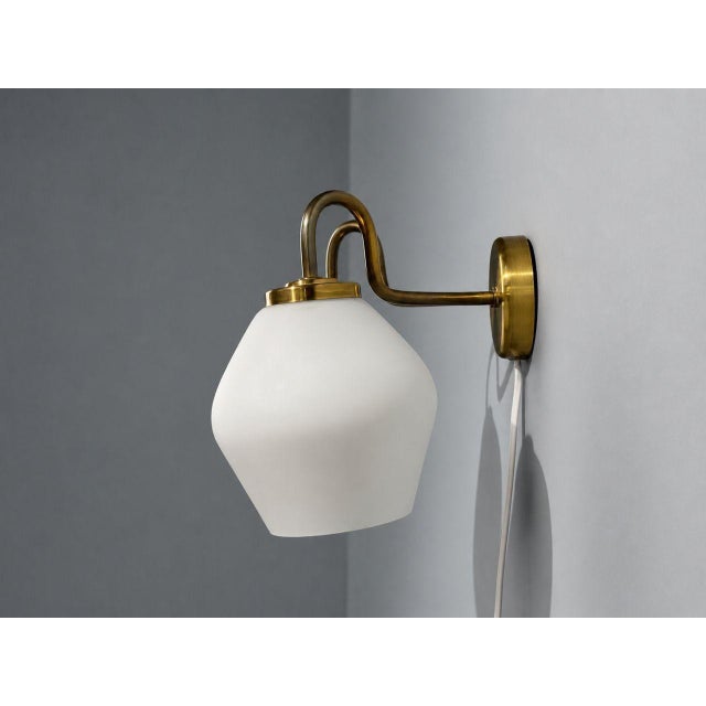 Swedish Modern, Double Wall Sconce, Brass, Glass, Sweden, 1980s For Sale - Image 4 of 8