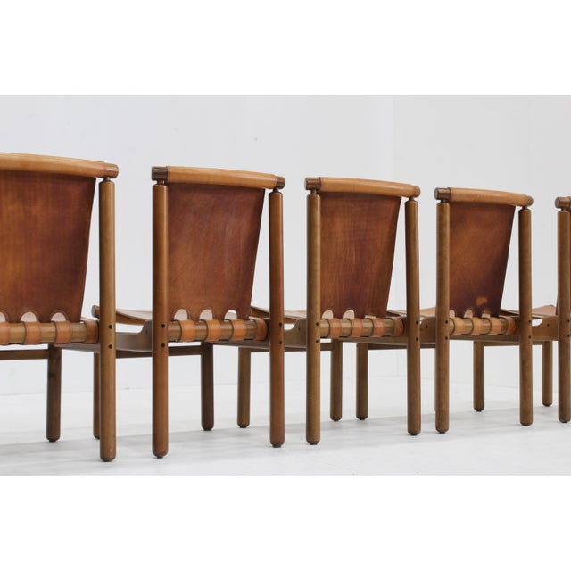 Wood Leather Dining Chairs by Ilmari Tapiovaara for La Permanente Mobili Cantù, 1950s, Set of 6 For Sale - Image 7 of 13