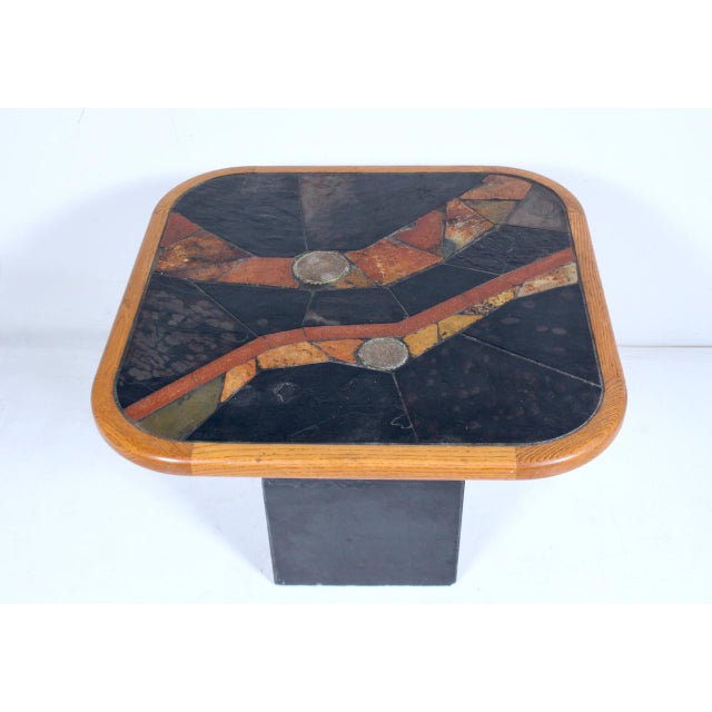 V. Ramburrem African Slate, Brass & Wood Occasional Table, 1980's For Sale - Image 9 of 18