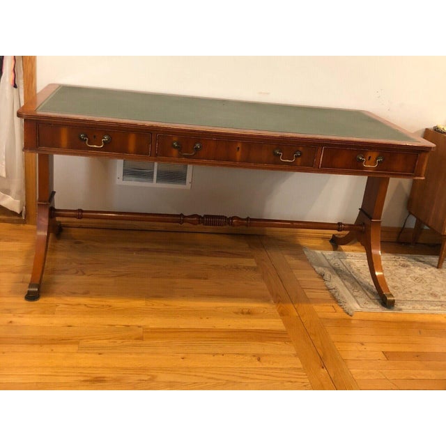 Alfonso Marina Regency Yew Wood Executive Writing Desk With Green Leather Top For Sale - Image 13 of 13