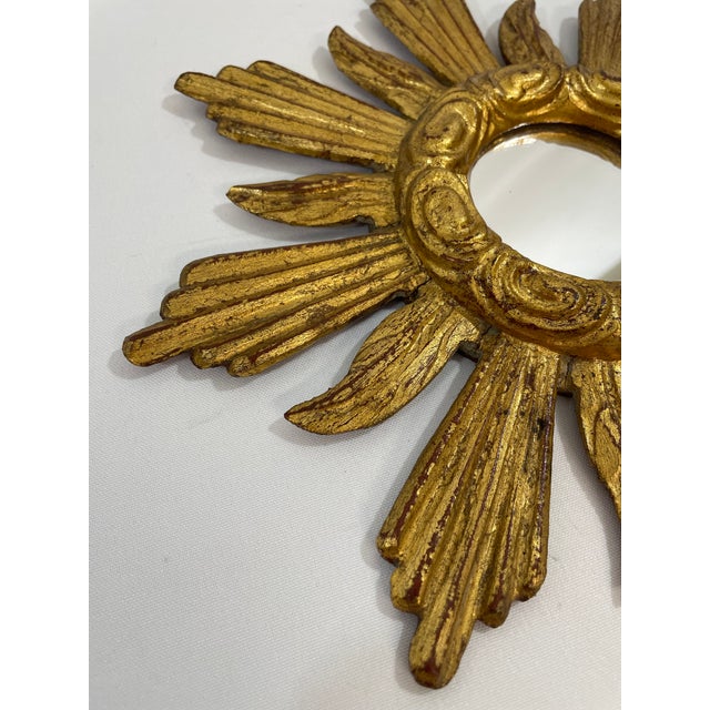 1950s 1950s French Petite 11" Giltwood Sunburst Wall Mirror For Sale - Image 5 of 18