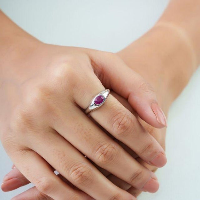 Not Yet Made - Made To Order 14k White Gold Natural Mozambique Ruby Chic Signet Ring Size 7 For Sale - Image 5 of 16