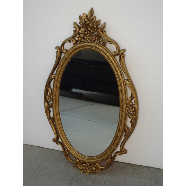 French Provincial Vintage Syroco French Provincial Ornate Gold Oval Mirror ~ Hollywood Regency For Sale - Image 3 of 12