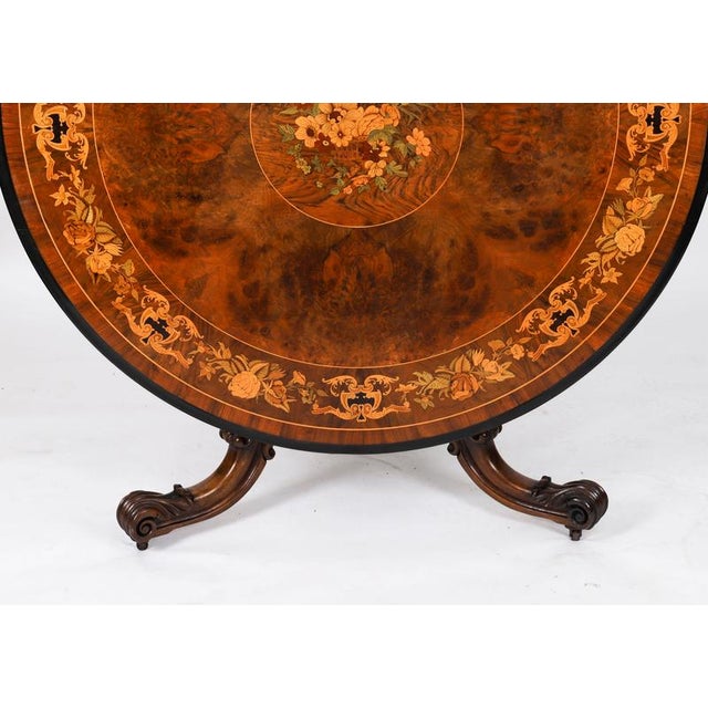 Antique Victorian Burr Walnut Marquetry Loo Table and Chairs, 1800s, Set of 7 For Sale - Image 5 of 18
