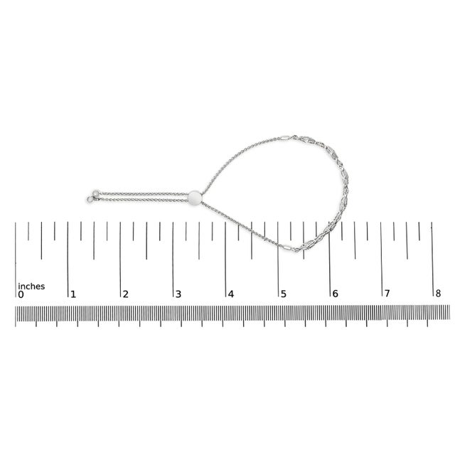 Early 21st Century 925 Sterling Silver Diamond Accent Alternating Marquise Shape and Heart Links Bolo Bracelet (I-J Color, I3 Clarity) - Adjustable 6" to 9" For Sale - Image 5 of 5