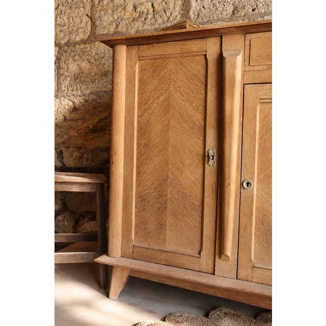 Wood Large Art Deco Oak Sideboard Chevron Veneer, 1930s For Sale - Image 7 of 9