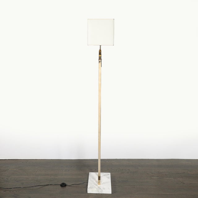 Mid-Century Brass Arch Floor Lamp W/ Textured Glass Medallion & White Marble For Sale - Image 12 of 13