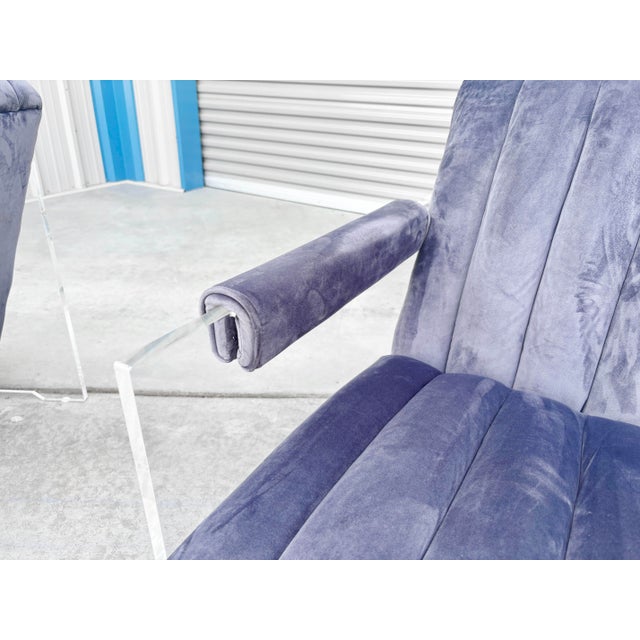 1980s Velvet and Lucite Lounge Chairs For Sale - Image 9 of 14