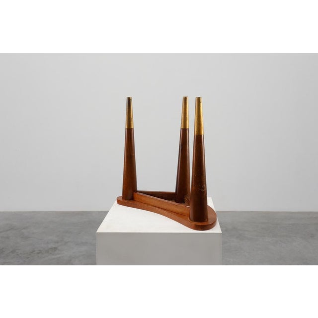 Brown Small Table in Wood and Brass in the style of Gio Ponti, Italy, 1950s For Sale - Image 8 of 11