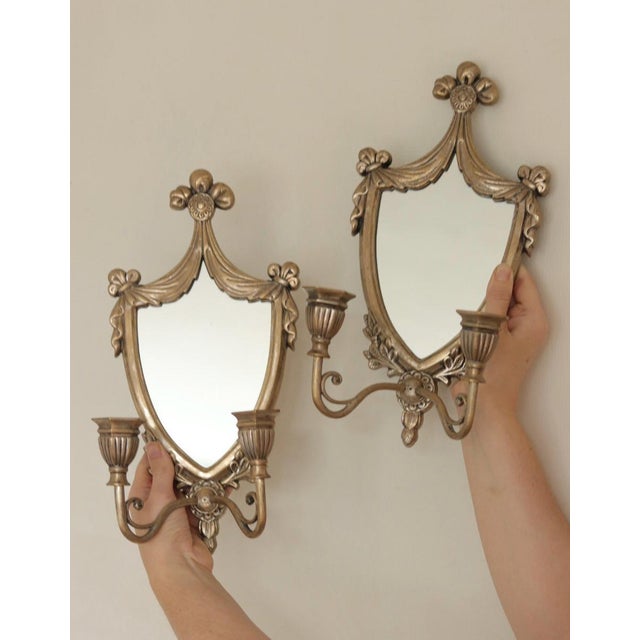 Vintage Italian Brass Sconces with Mirror, Set of 2 For Sale - Image 10 of 13