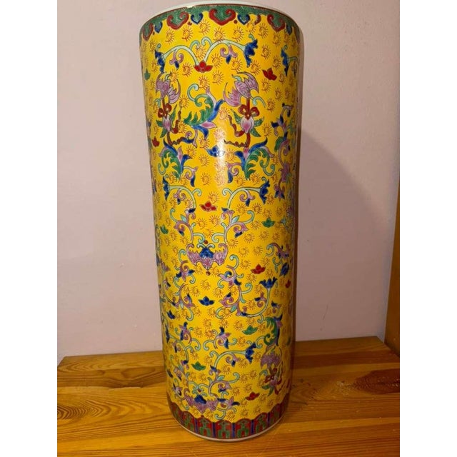 Monumental Chinese Yellow-Ground Enameled Porcelain Floor Vase With Shou Longevity Symbol, 19th Century. For Sale - Image 4 of 8