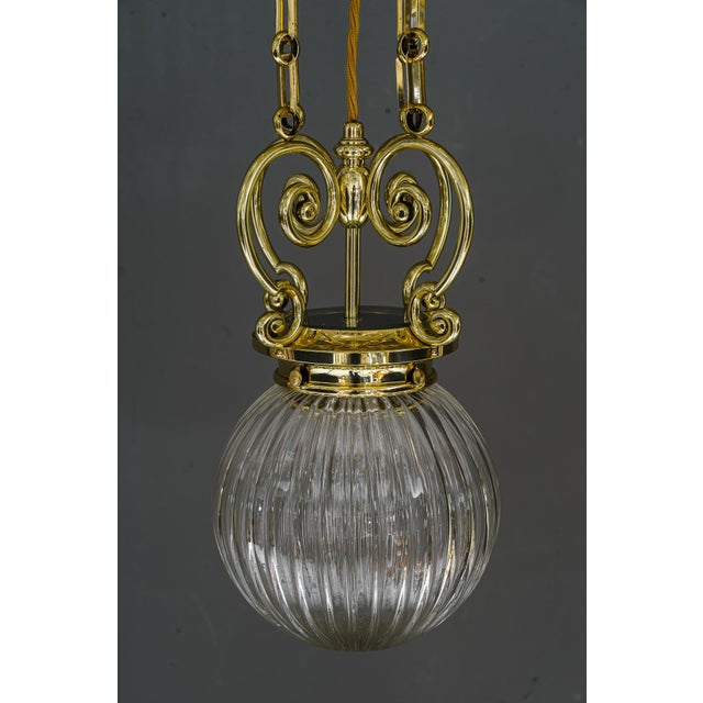 Gold Art Deco Pendant Vienna Around 1920s with Original Cut Glass Shade For Sale - Image 8 of 18