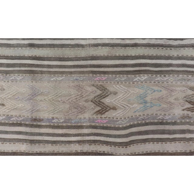 Mid 20th Century Mid 20th Century Vintage Turkish Flat-Weave Embroideries Kilim in Taupe Lt. Blue Brown Tan For Sale - Image 5 of 11