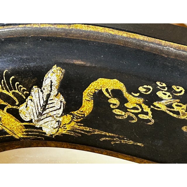 Vintage Friedman Brothers Chinoiserie Black Lacquer & Gold Pagoda Motif Wall Mirror, Circa 1960s-1980s For Sale - Image 10 of 12
