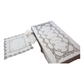 Antique Embroidered Tablecloth, 1890, Set of 6 For Sale