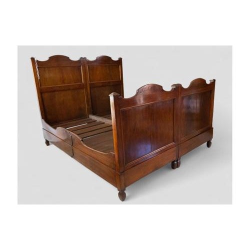 Antique Wood Double Bed with Integrated Drawers For Sale - Image 6 of 10