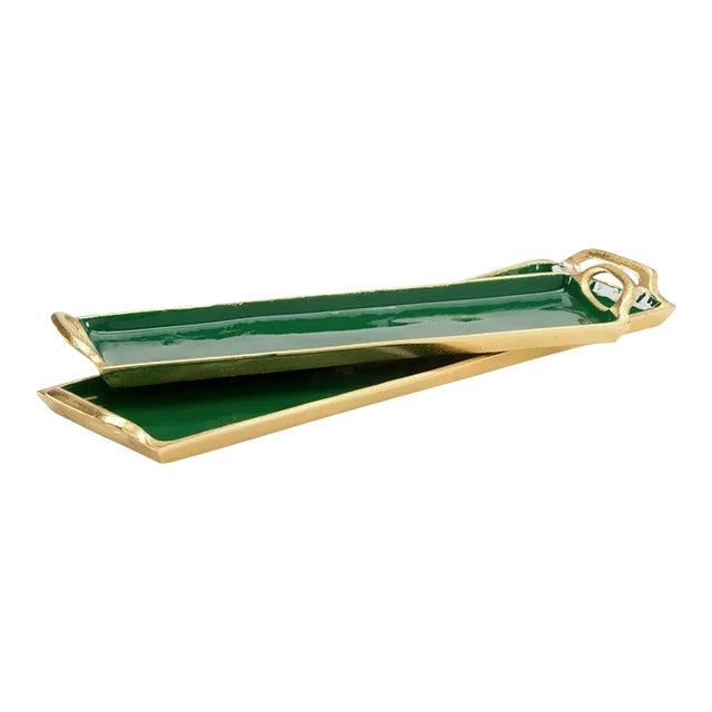 Chelsea House Emerald Enamel Trays - Set of 2 For Sale