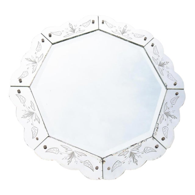 Vintage Venetian Octogonal Beveled Glass Mirror For Sale