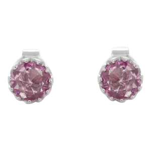 18k White Gold Pink Sapphire Dainty Stud Earrings - 2 Pieces