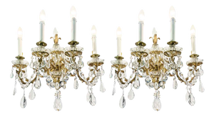 Antique Italian Rococo Crystal and Bronze Wall Lights, 1920s, Set of 2