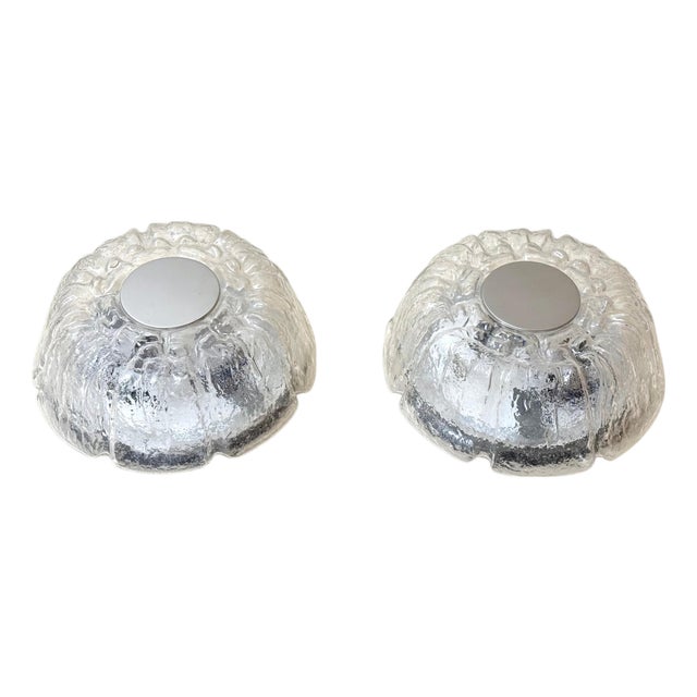 Textured Glass Flush Mount from Limburg, Germany, 1970s, Set of 2 For Sale