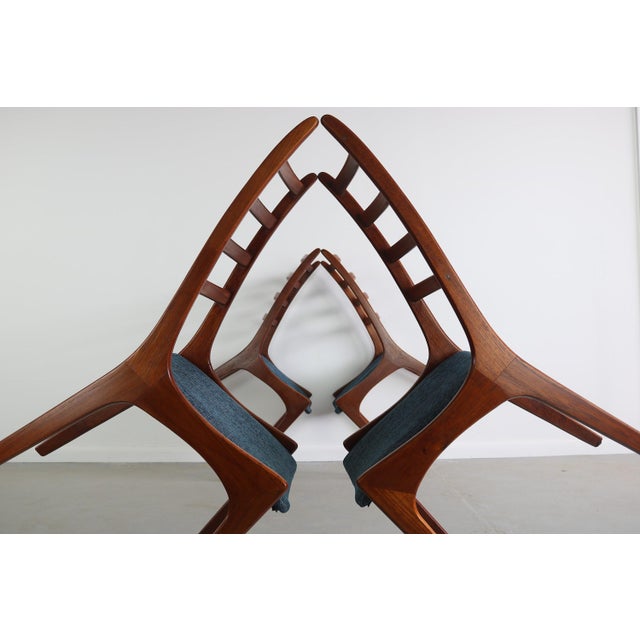 1960s Set of 4 Mid Century Danish Modern Contoured Ladder Back Dining Chairs in Teak For Sale - Image 5 of 8