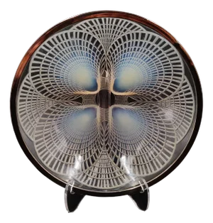 Art Deco Opalescent Glass Bowl with Geometric Shell Motif by Lalique, 1920s
