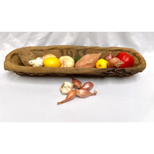 Vintage French Woven Wicker Bread Basket W/Grain Sack Lining For Sale - Image 10 of 12