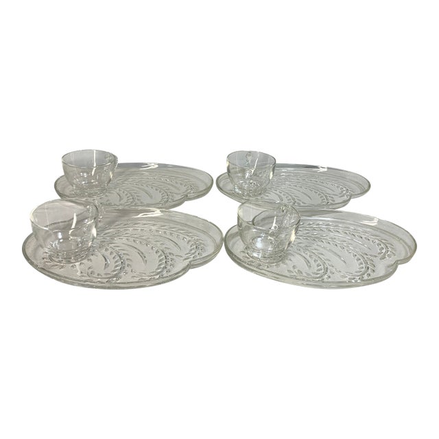 Vintage Federal Glass Homestead Hospitality Snack Set - Service for 4 - 8 pcs For Sale