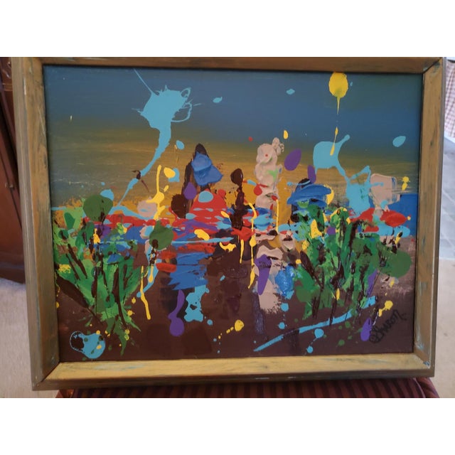 A work full of color mystery and intrigue. Lots of textures and lots of paint. This piece measures 11 x 14 without the...