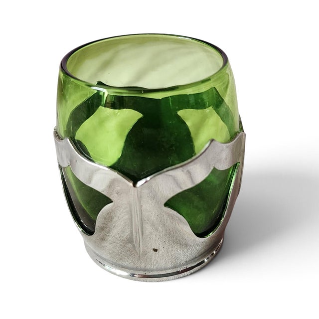 Glass Antique Art-Deco Farber Brothers Krome Kraft Cambridge Green Glass & Chrome Decanter W/ 5 Glasses For Sale - Image 7 of 10