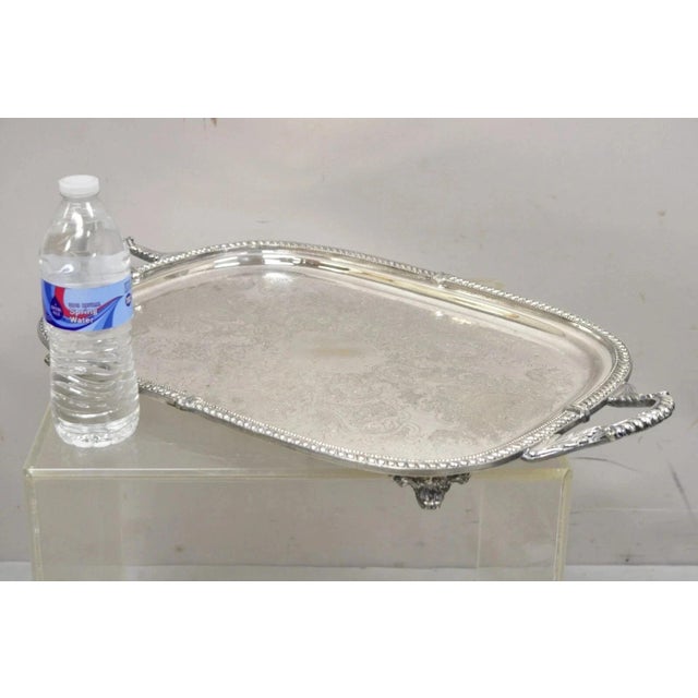 Vintage Victorian Silver Plated Regency Style Twin Handle Bar Platter Serving Tray. Item features scrollwork engraving to...