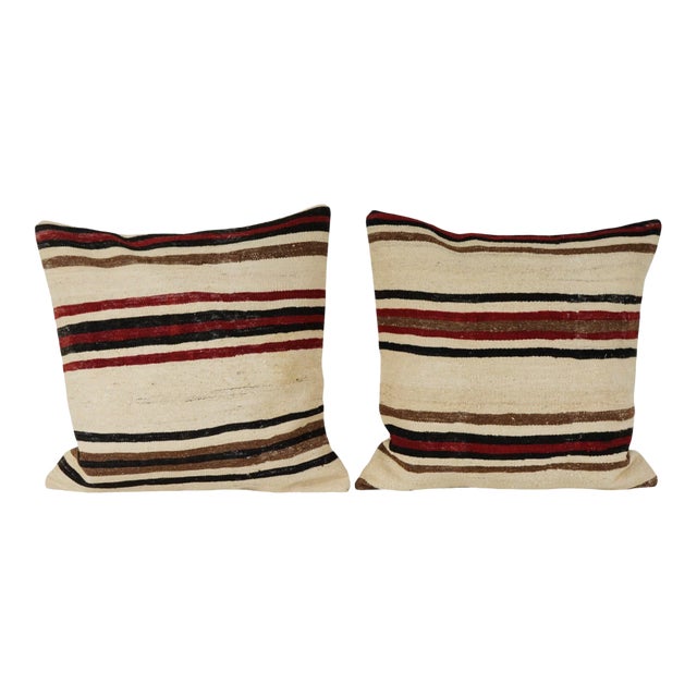 Turkish Hemp Kilim Pillow Cover - Set of Two For Sale