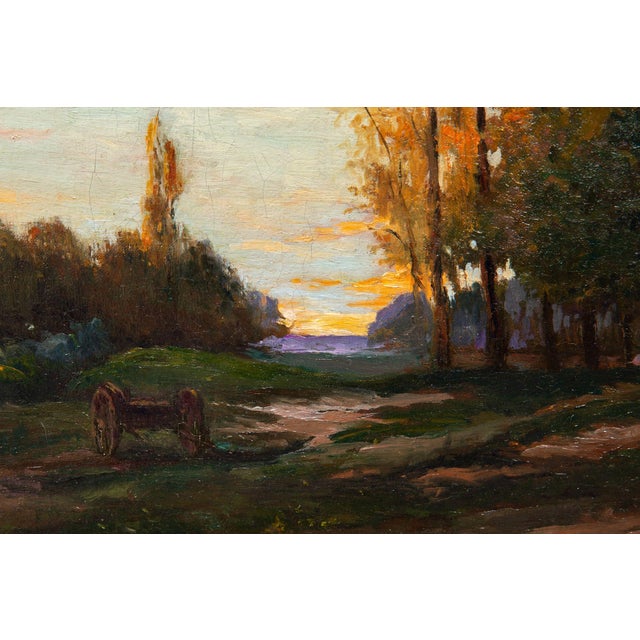 Green French Barbizon Antique 19th Century Oil Landcape River Painting For Sale - Image 8 of 12