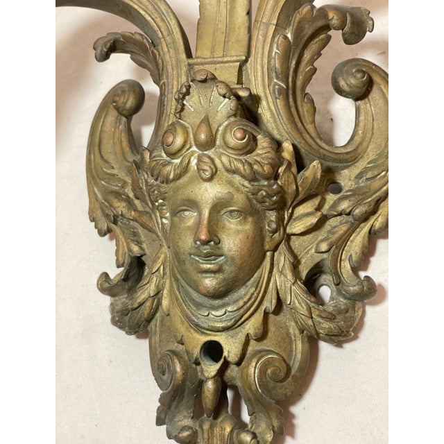 Large Antique 1800's Ornate Victorian Bronze Wall Sconce Fixture Candle Holder For Sale - Image 4 of 16