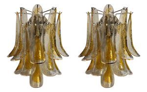 Murano Wall Sconces in Amber and Clear Glass, Set of 2
