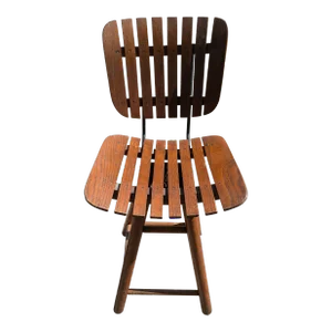 Mid Century Modern Italian Arthur Umanoff Style Wood Slat Counter Stool in Oak