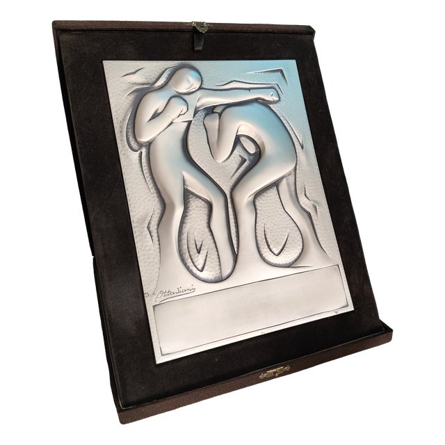 Vintage 925 Sterling Silver Sheet Boxing Trophy Plaque by Ottaviani, Italy, 1970s For Sale