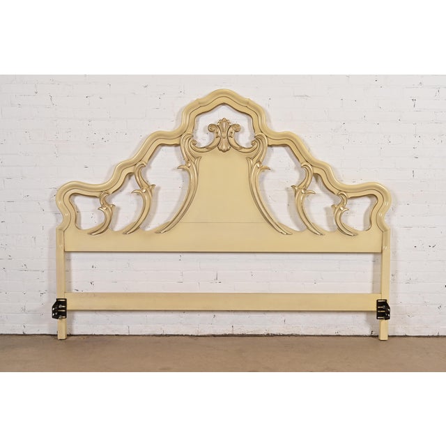 Romweber French Rococo Louis XV Cream Lacquered and Parcel Silver Gilt King Size Headboard, Circa 1950s For Sale - Image 9 of 9