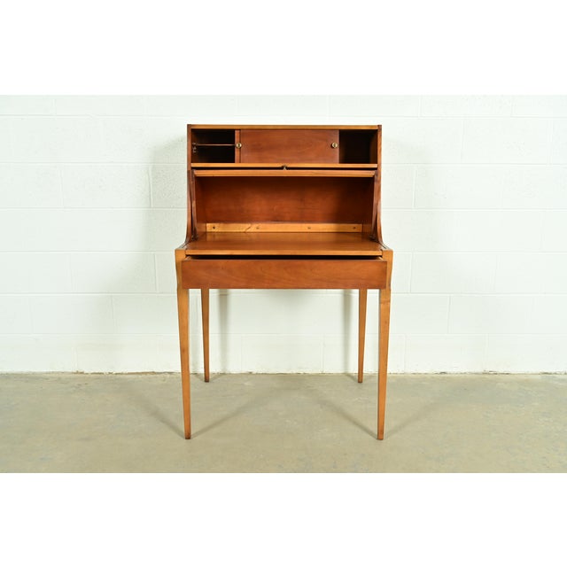 1950s John Van Koert for Drexel Mid-Century Modern Sculpted Cherry Wood Roll Top Desk, 1959 For Sale - Image 5 of 18