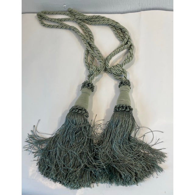 Vintage Pair of Light Green Tassel Tiebacks For Sale - Image 4 of 4