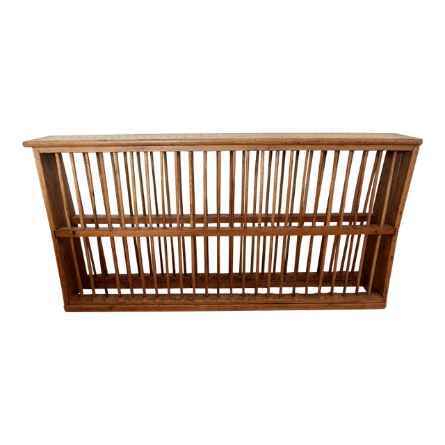 Antique English Pine Edwardian Plate Rack for 50 Dishes For Sale