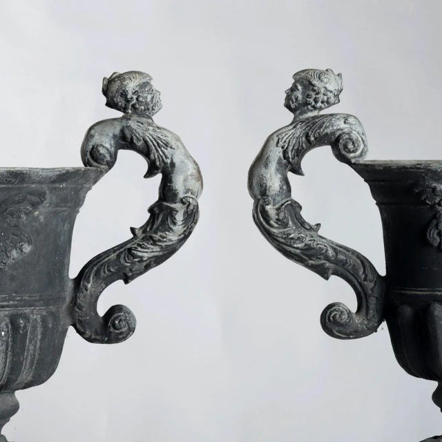 Charcoal Pair of English Lead Urns For Sale - Image 8 of 12